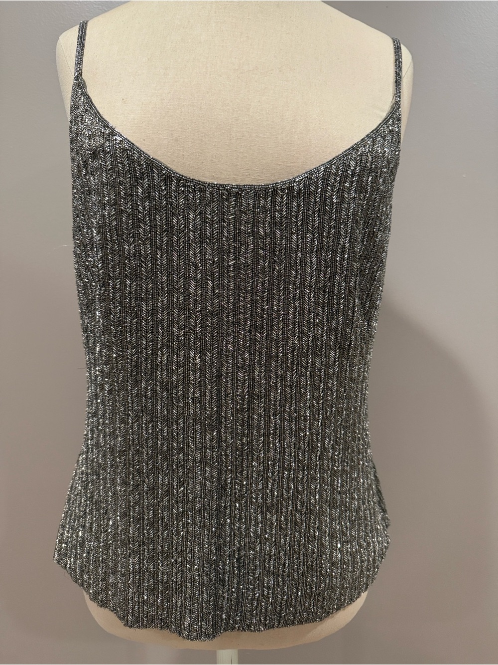 Ralph Lauren Metallic Olive Green and  Silver Beaded Cami Tank Top